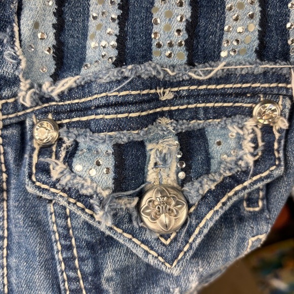 Miss Me Y2K Rhinestone American Flag Distressed Denim Vest Med Festival Cowgirl - Picture 6 of 14